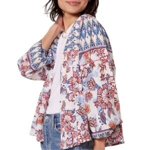 EVEREVE Penny Floral Boho Wrap Open Front Kimono Linen Rayon Blend Sz XS/S